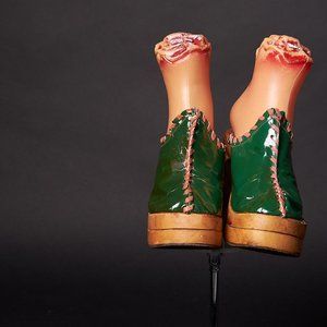 1970s Platform Green Stitched Heels Mules Shoes